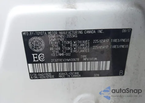 2017 Toyota Rav4 Le из США, поврежденный, VIN 2T3ZFREV2HW400678